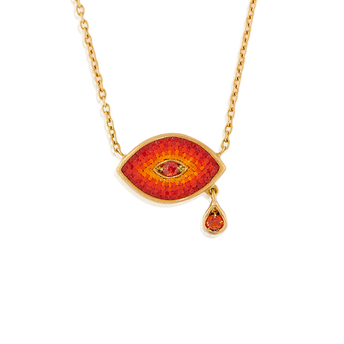 18k yellow gold red orange ombre sapphire evil eye pendant by Le Sibille Tiny Gods 