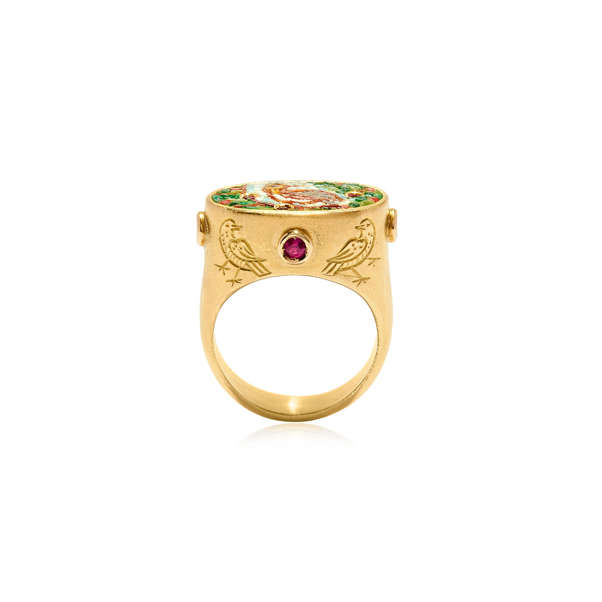 18k yellow gold bird micro mosaic ring by Le Sibille Tiny Gods 