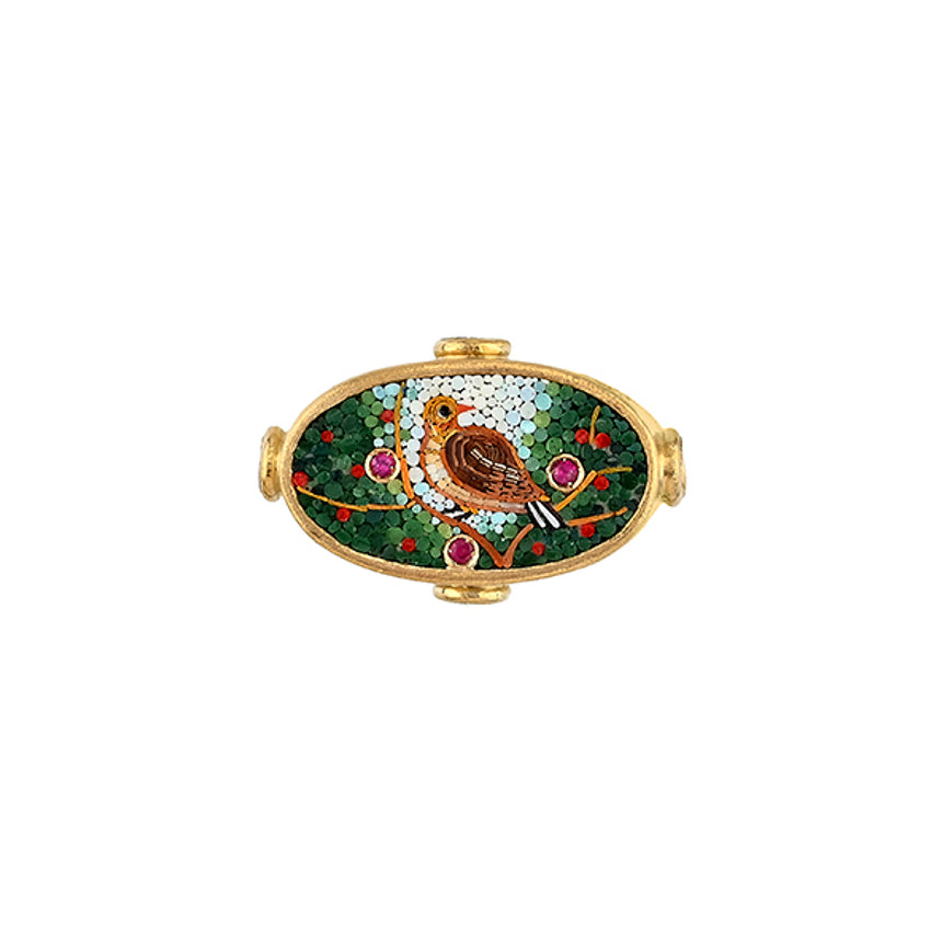 18k yellow gold bird micro mosaic ring by Le Sibille Tiny Gods 