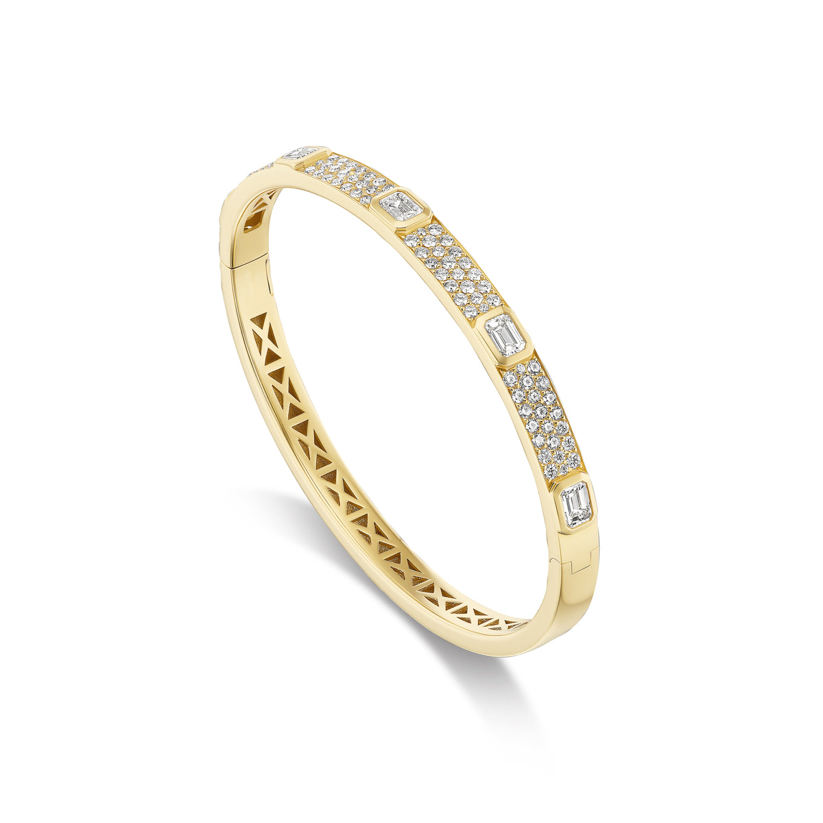18k yellow gold pave emerald cut diamond bracelet bangle by Crivelli Tiny Gods