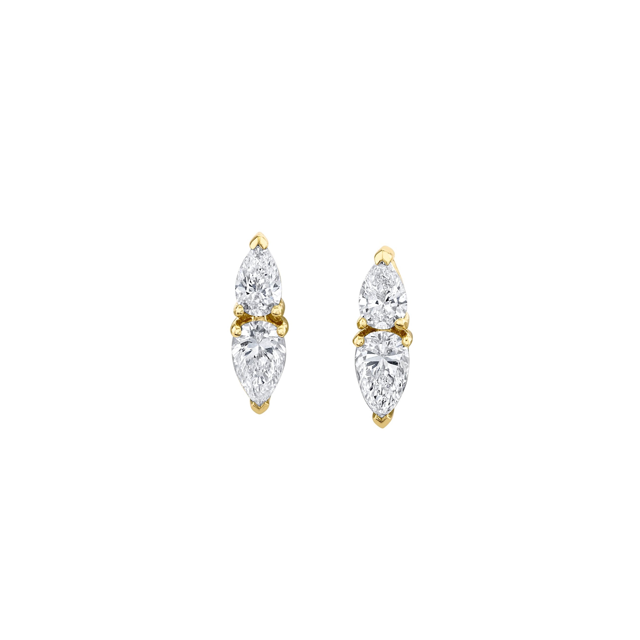 18k yellow gold double pear diamond ella stud earrings by Anita Ko Tiny Gods 