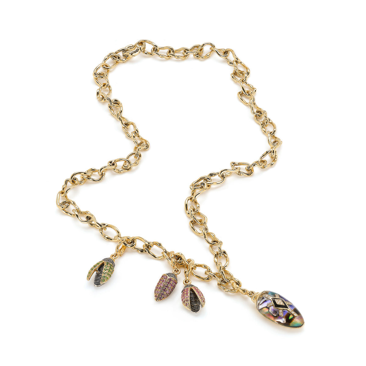 18k yellow gold pink sapphire mini scarab fly wing pendant charm bestiary collection by Bibi Van Der Velden Tiny Gods