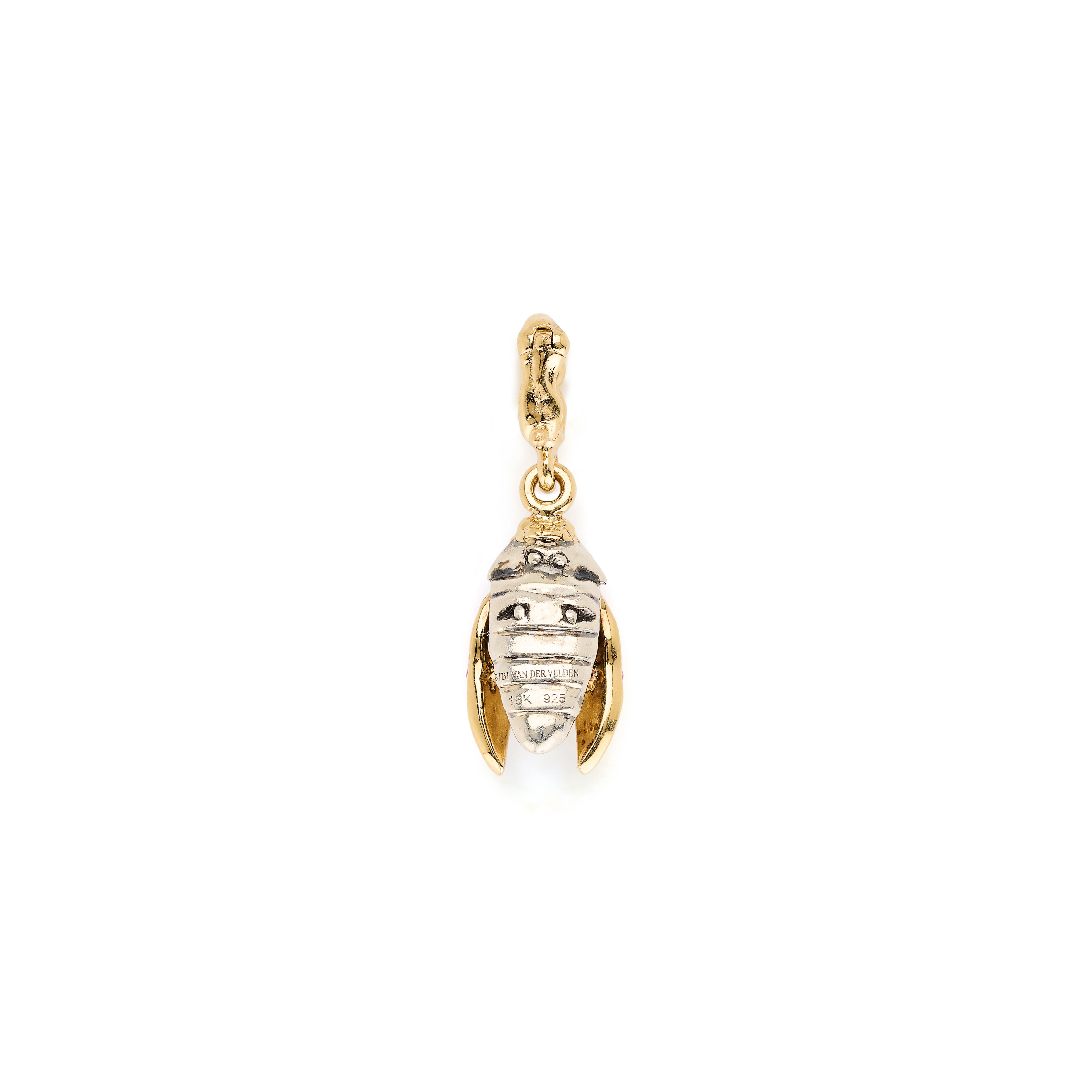 18k yellow gold pink sapphire mini scarab fly wing pendant charm bestiary collection by Bibi Van Der Velden Tiny Gods