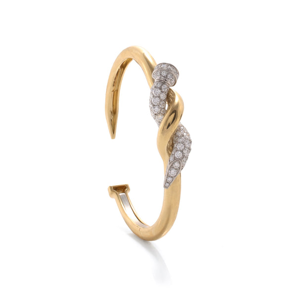 18k yellow gold and platinum two tone twisted diamond nail cuff David Webb Tiny Gods 