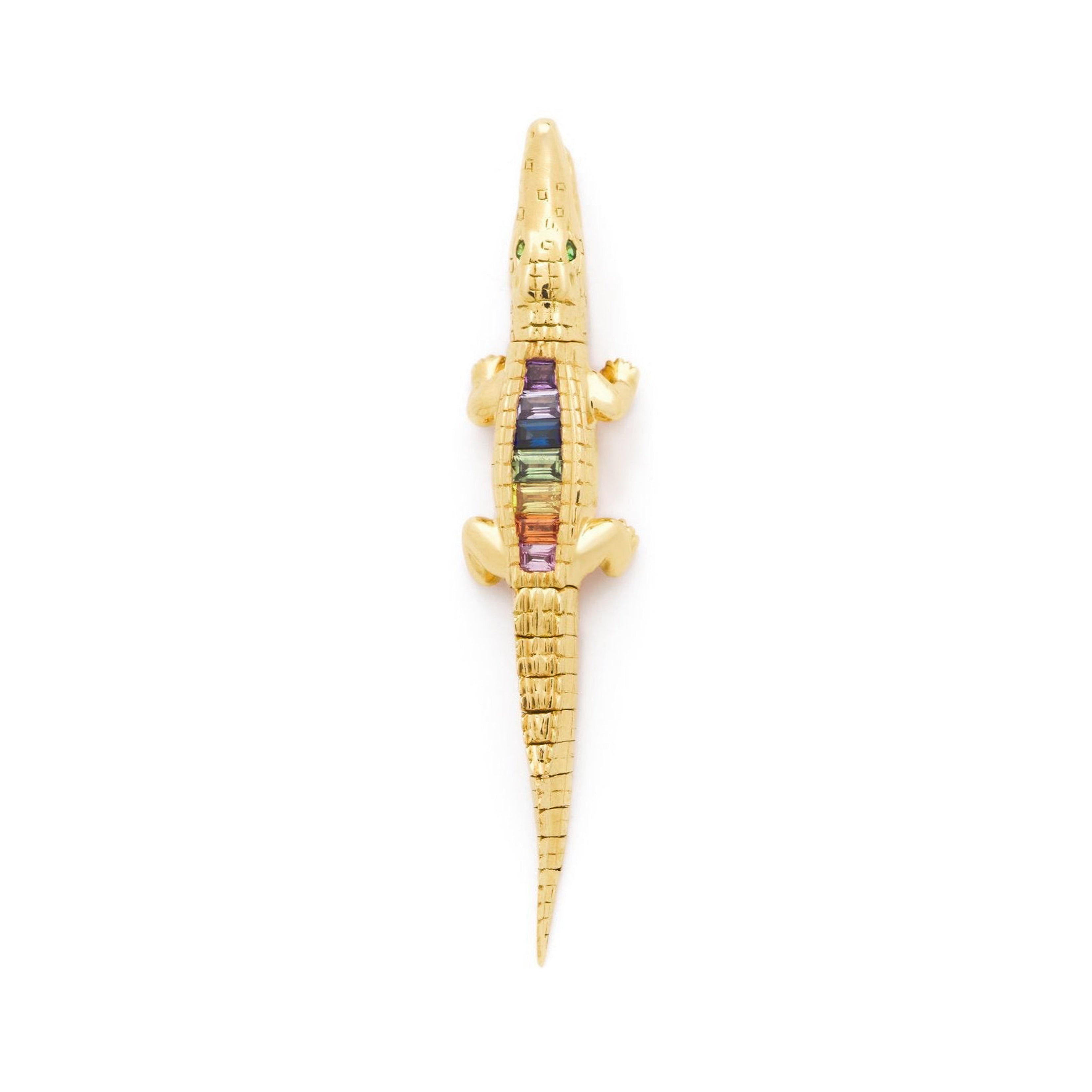 18k yellow gold rainbow sapphire alligator bite earring pendant by Bibi van der Velden Tiny Gods 