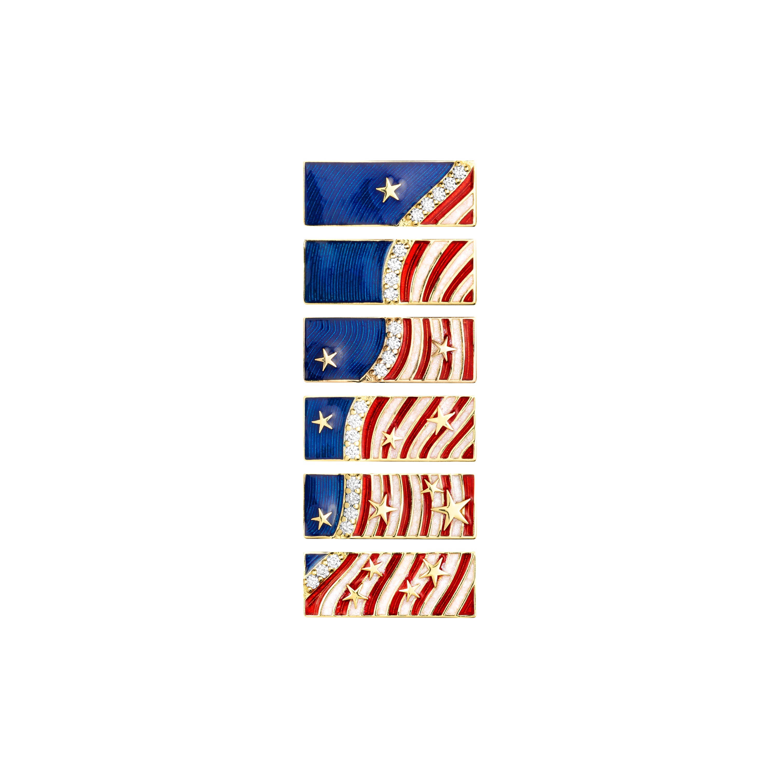 18k yellow gold diamond red white and blue USA enamel star stripe flag locket with pearl red and navy Mauli cord by Marie Lichtenberg Tiny Gods 