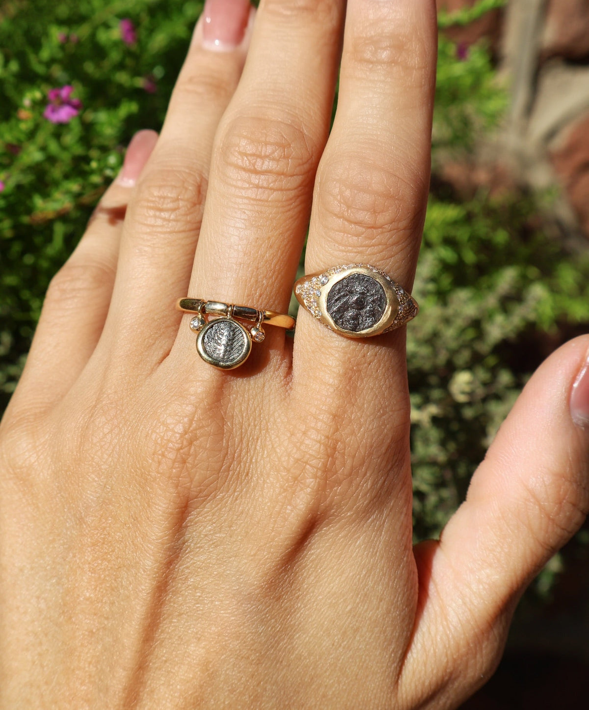 18k yellow gold ear of barley coin flip ring by Kiaia Tiny Gods