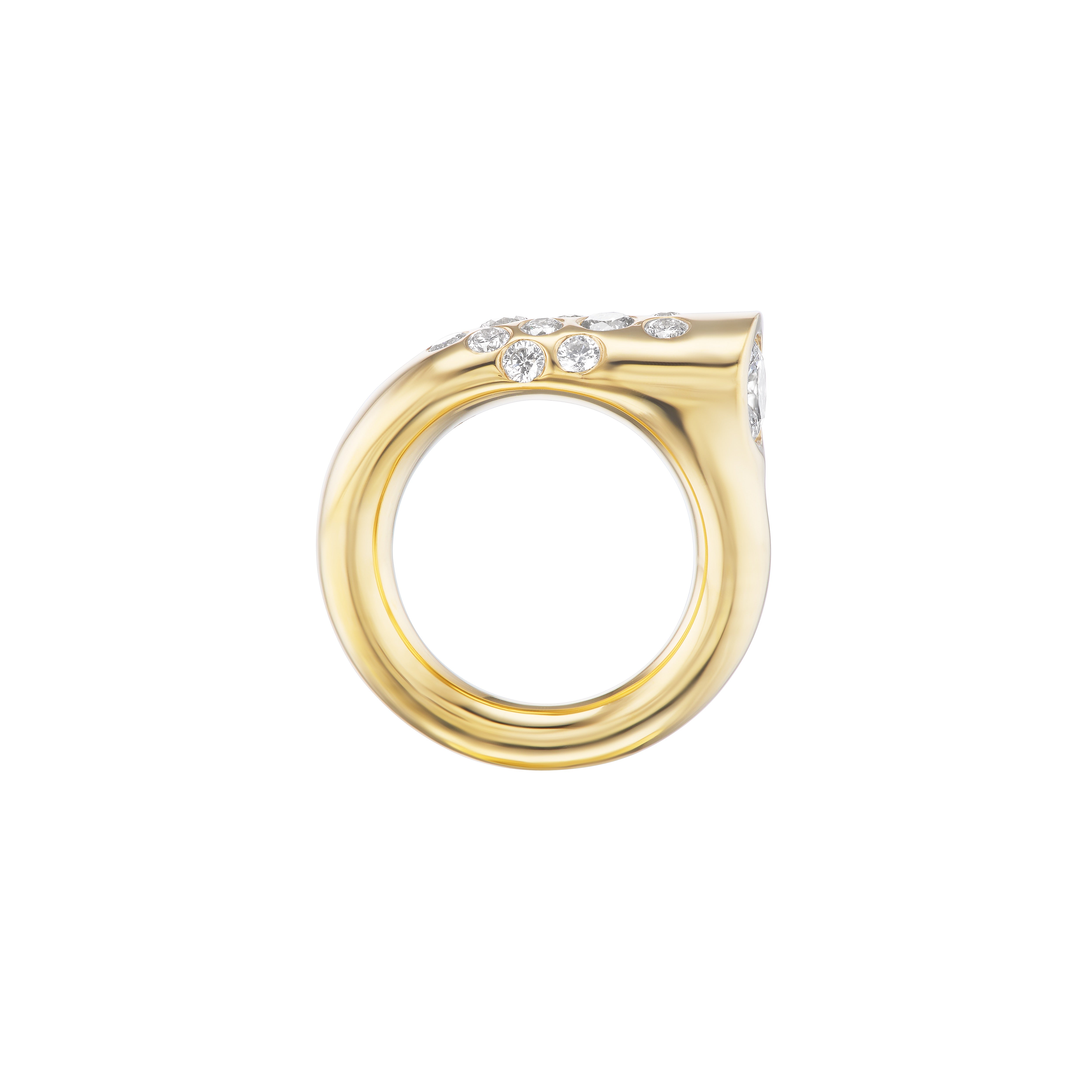 18k yellow gold round diamond pinky battery ring by Uniform Object Tiny Gods 