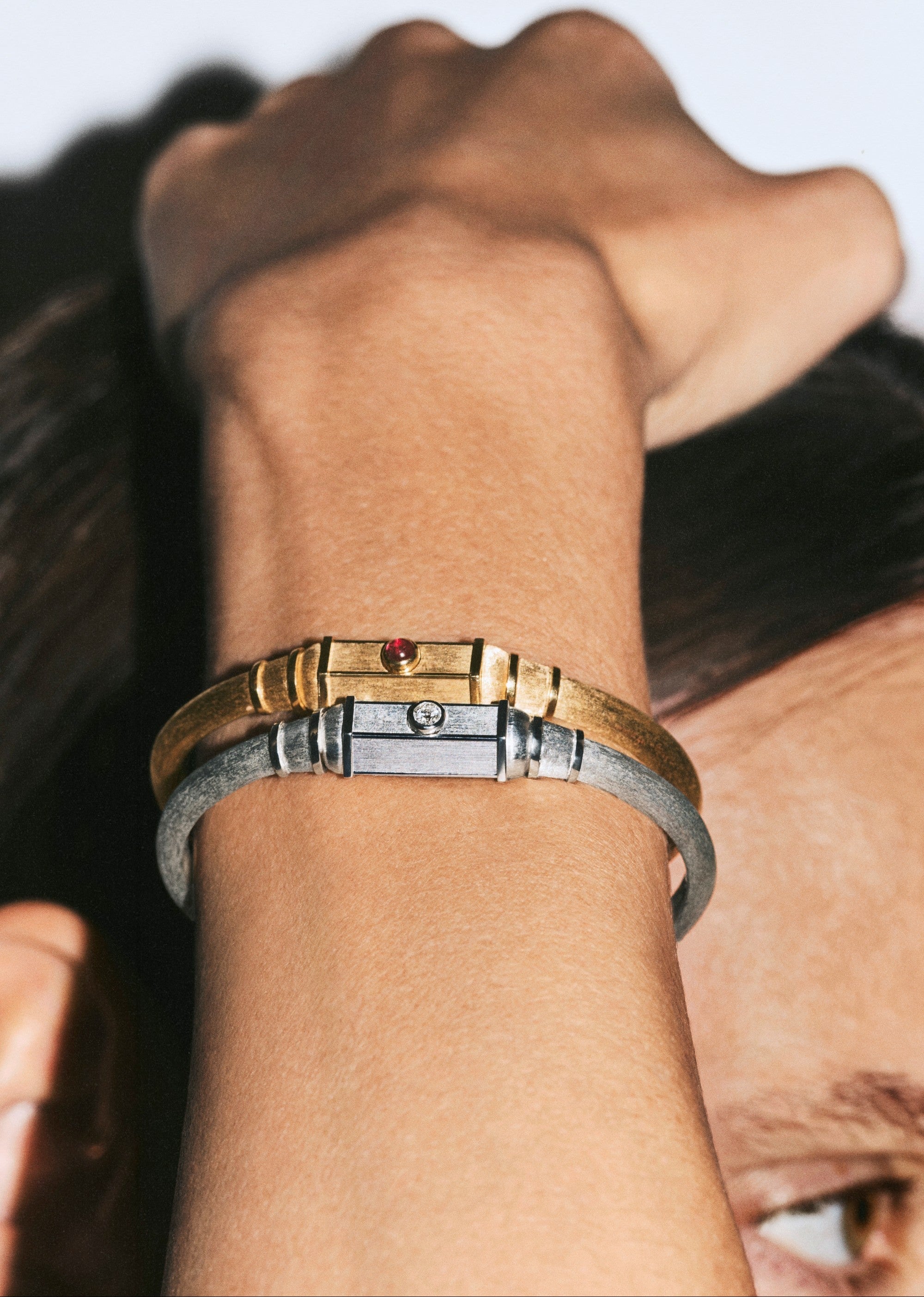 18k yellow gold ruby lasso locket bracelet bangle by Marie Lichtenberg Tiny Gods