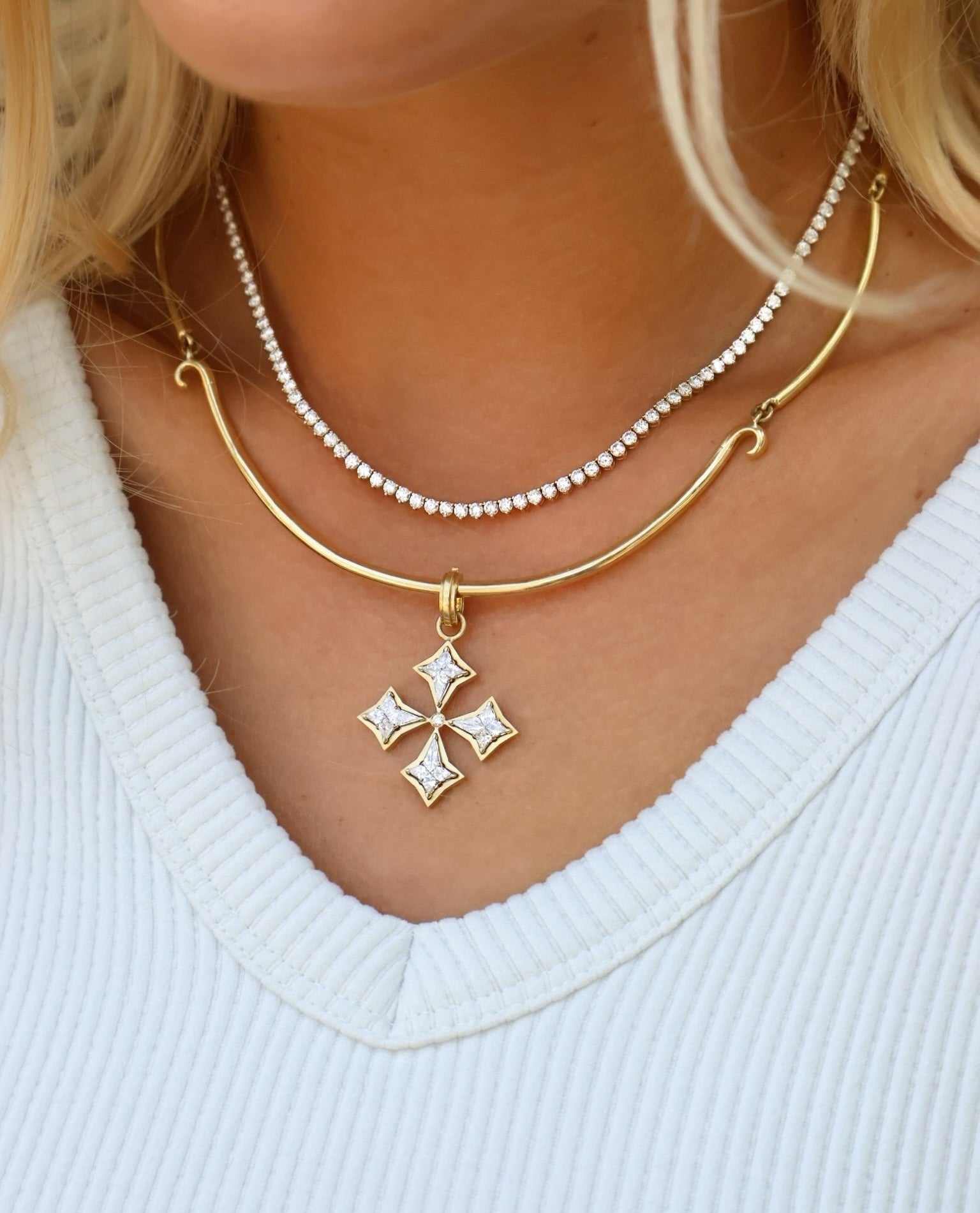 18k yellow gold mosaic illusion diamond cross pendant charm by Sylva & Cie Tiny Gods