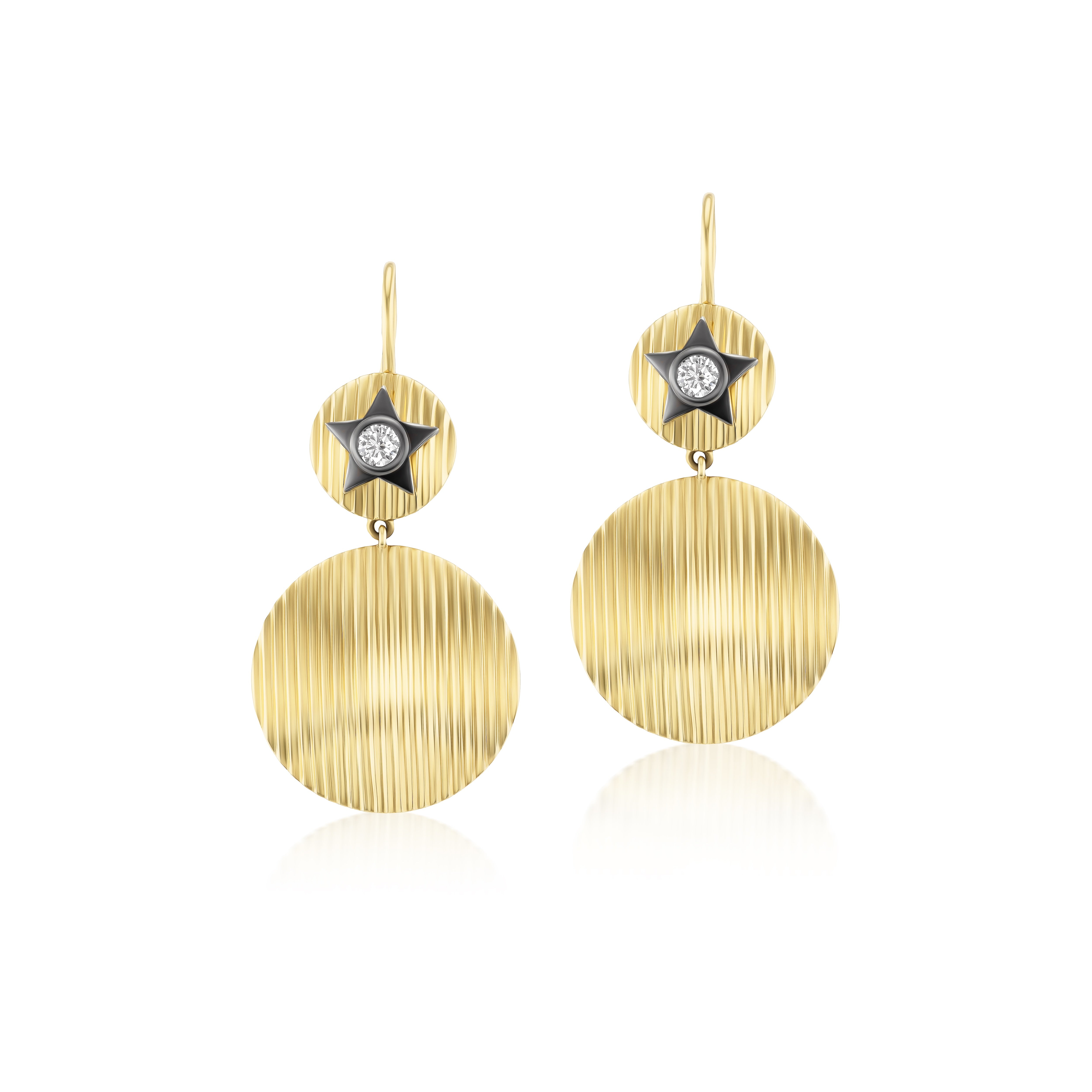 18k yellow gold Gilded Age Double Disc Star Earrings with diamonds by Sylva & Cie at Tiny Gods