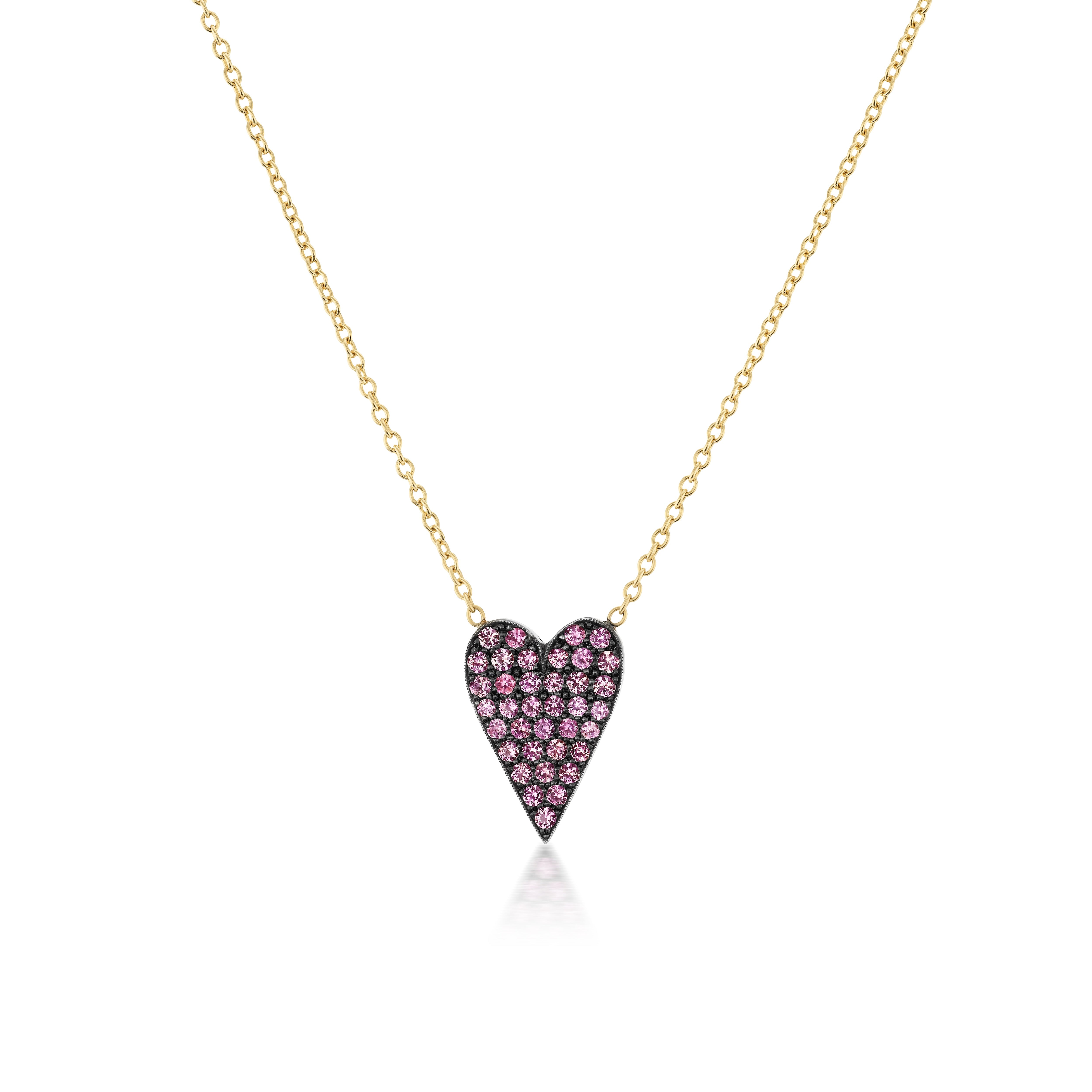 18k yellow gold and silver antique heart pink sapphire color changing pendant by Sylva & Cie Tiny Gods 