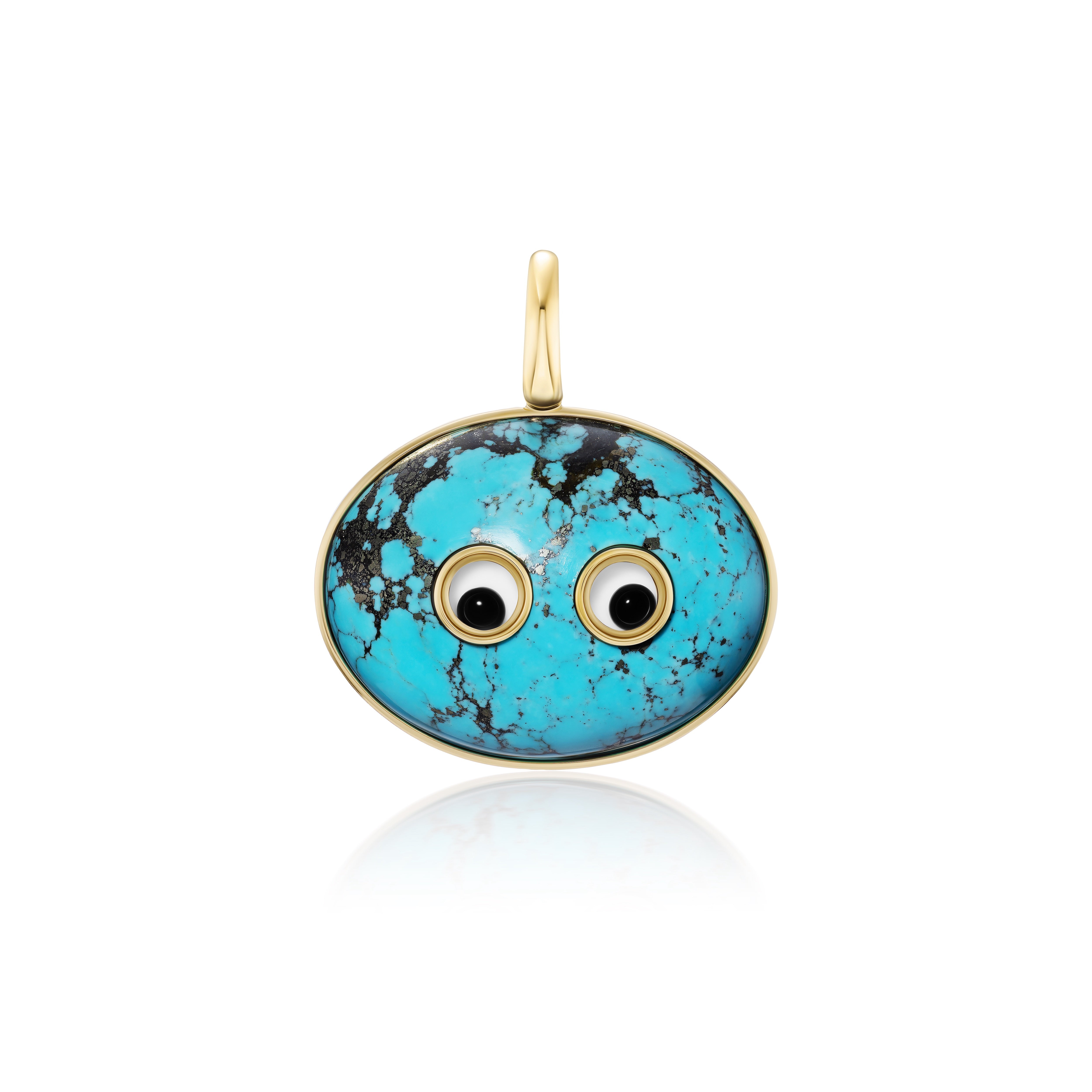 18k yellow gold turquoise googly eye lil buddies pet rock 1975 collection by Harwell Godfrey Tiny Gods 