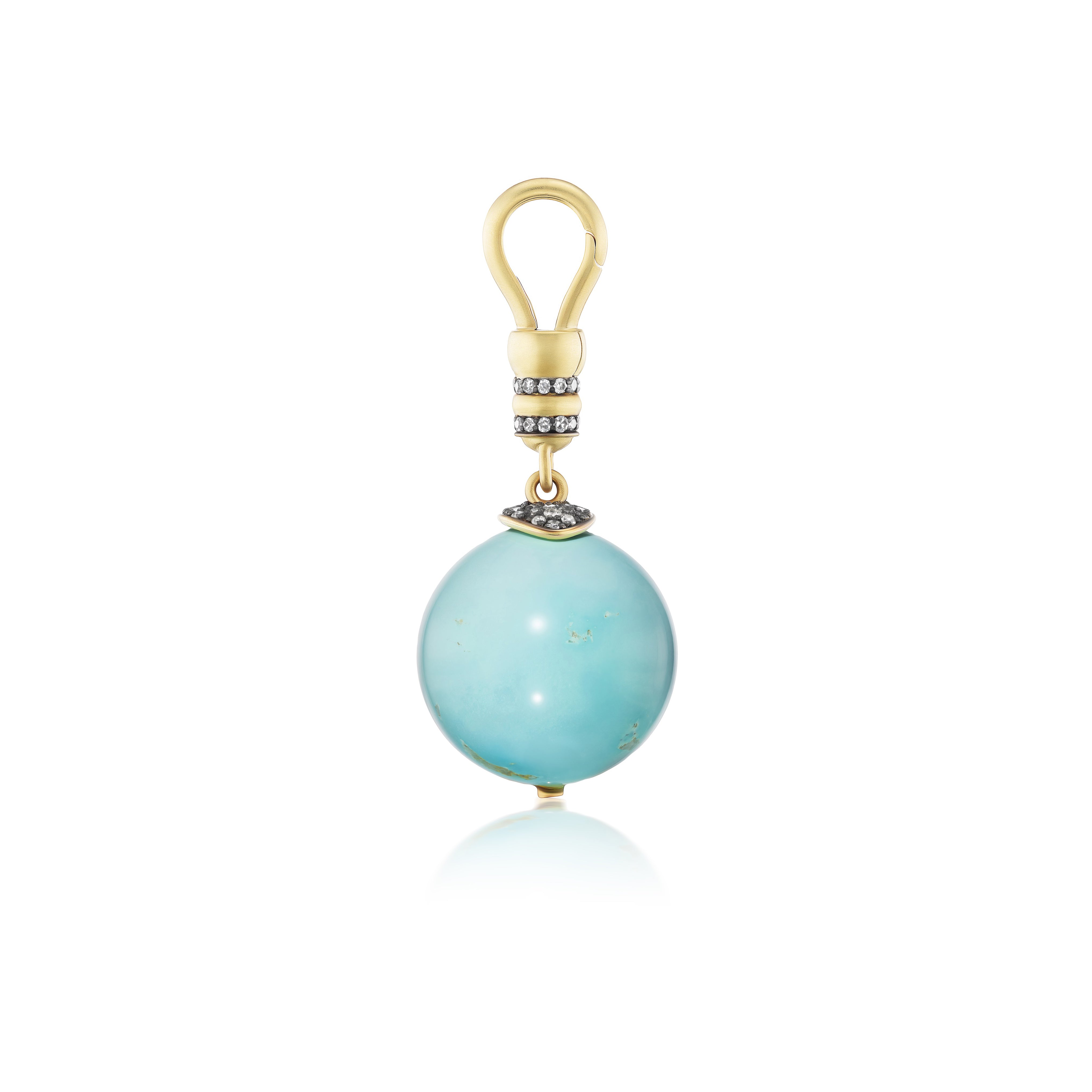 18k yellow gold and diamond Albert clasp Turquoise Orb Pendant charm by Sylva and Cie at Tiny Gods