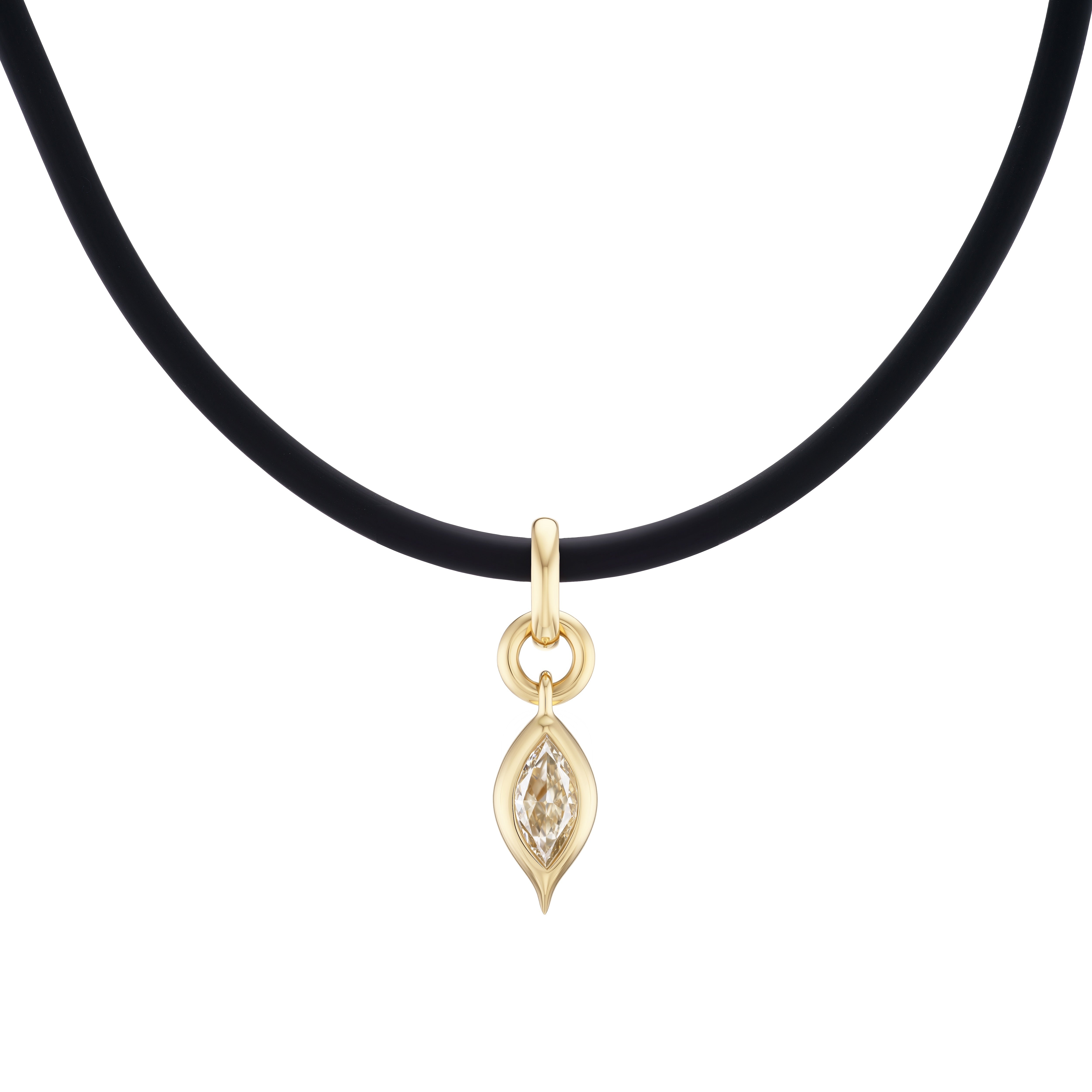 18k yellow gold Marquise Diamond Carriage Charm by Uniform Object at Tiny Gods on torque necklace