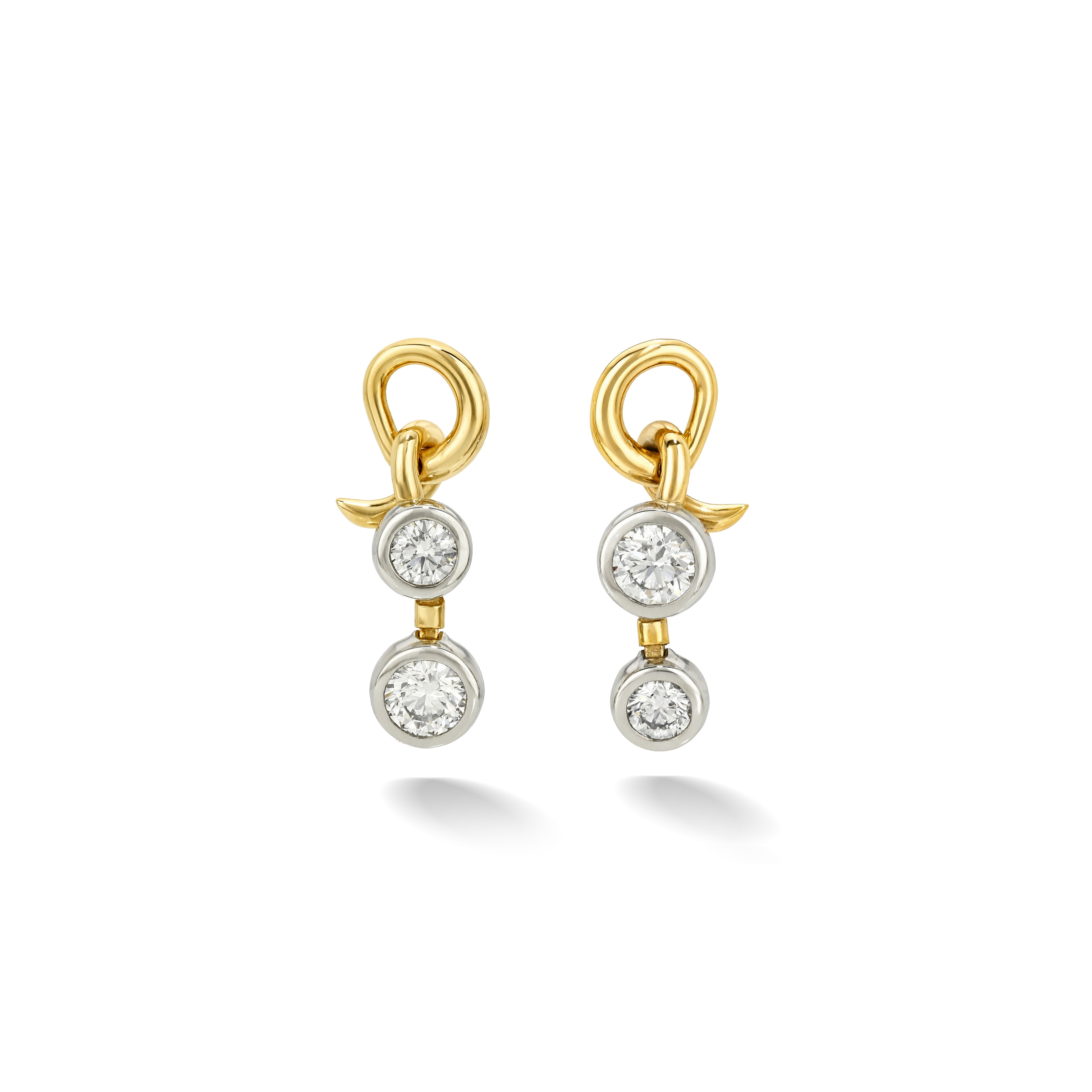 18k yellow white gold round diamond vein drop dangle knot earring retrouvia tiny gods 