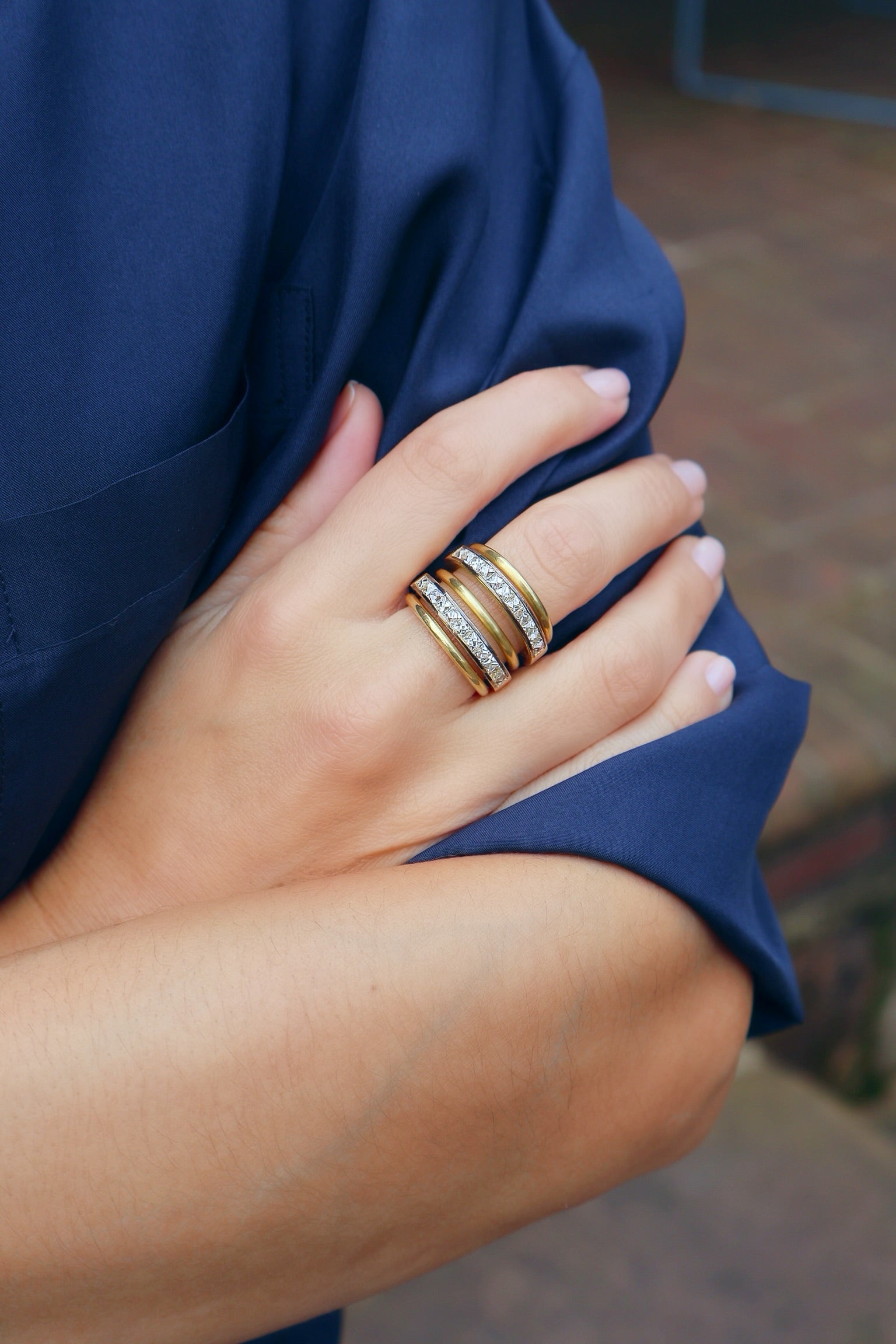 French Cut Diamond Spiral Ring