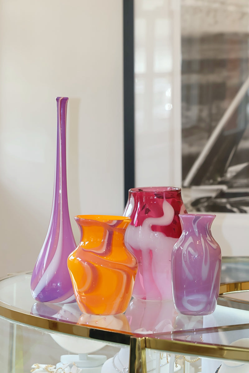 Tangerine Vase with Pink/Lilac/White Swirls