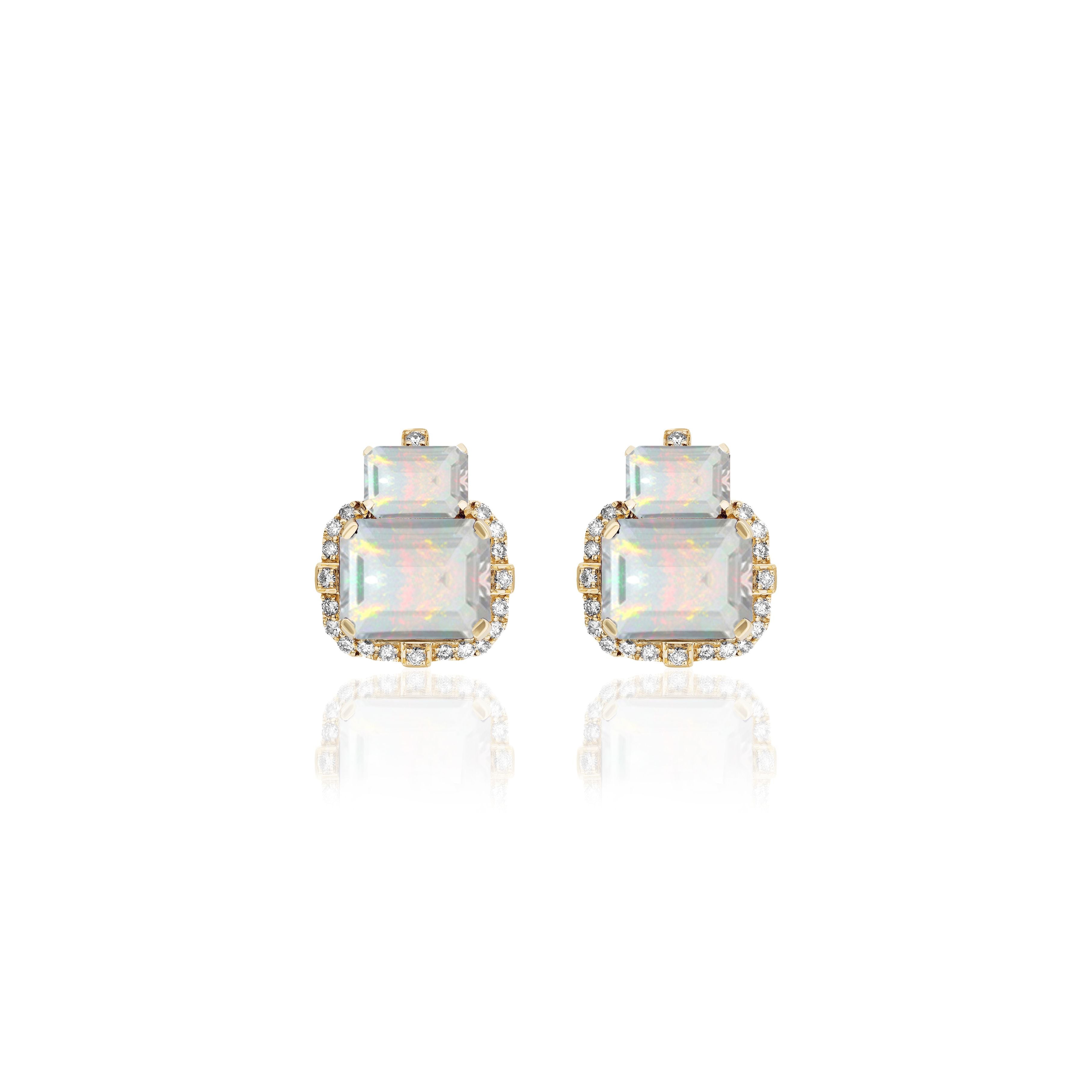 2 Stone Opal Earrings yellow gold diamonds by goshwara tiny gods 