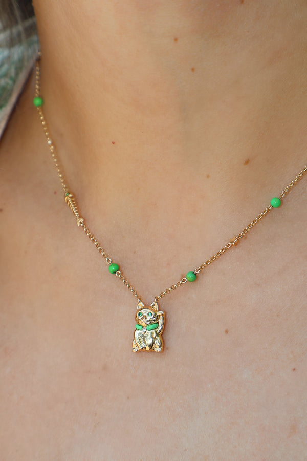 Green Garnet & Diamond Fishbone Necklace