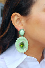 Carved Chrysoprase Earrings with Peridot