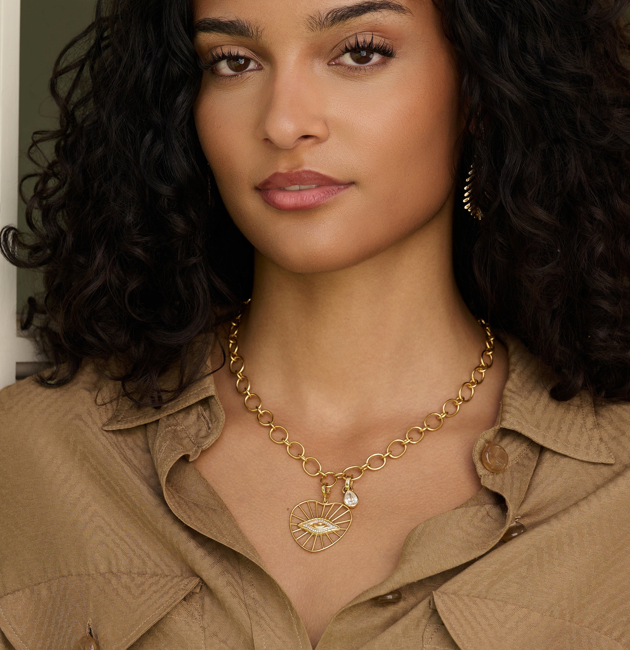 Large Diamond Radial Evil Eye Heart Charm