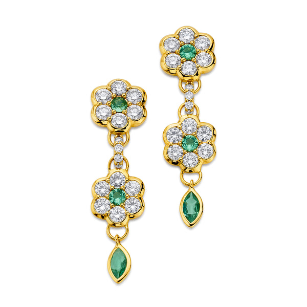 20k yellow gold Diamond Flower Earrings with Green Tourmaline by Buddha Mama