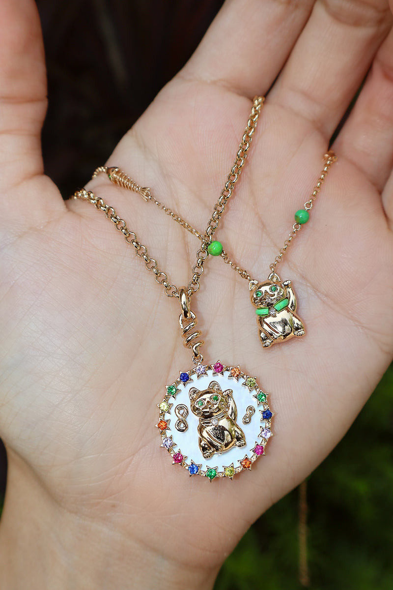 Green Garnet & Diamond Fishbone Necklace