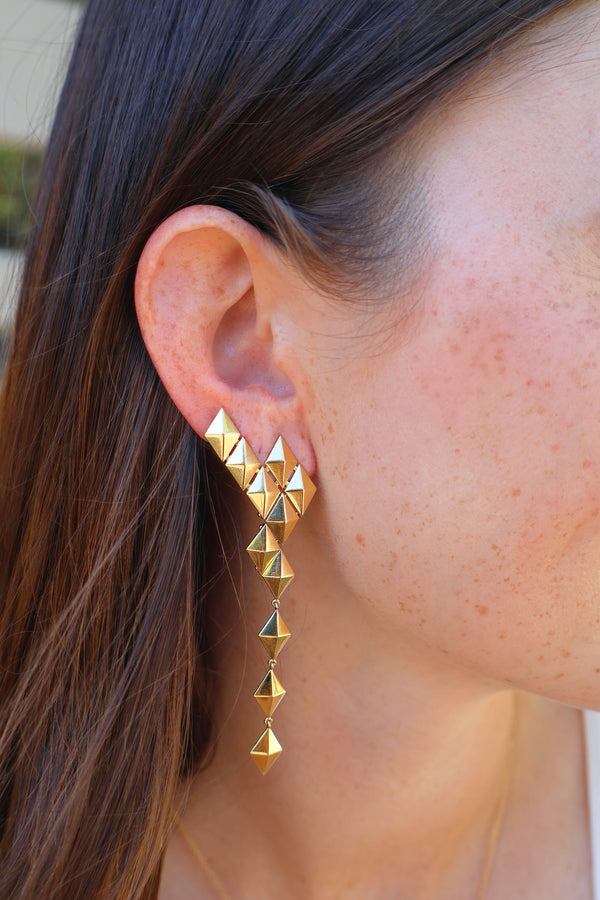 18k yellow gold python asymmetrical drop earrings by Cedar Tiny Gods