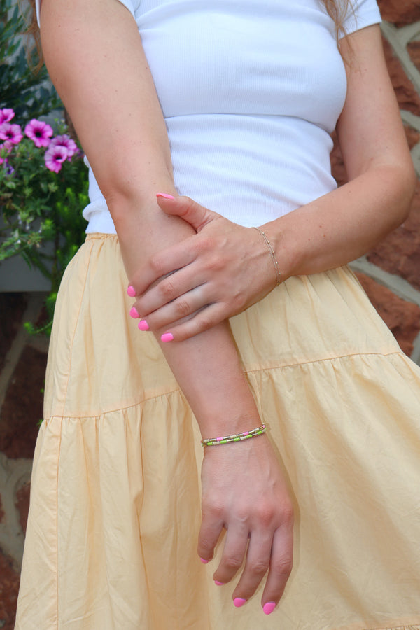 9k yellow gold and silver bubblegum pink enamel tubing bracelet by Bea Bongiasca Tiny Gods sale