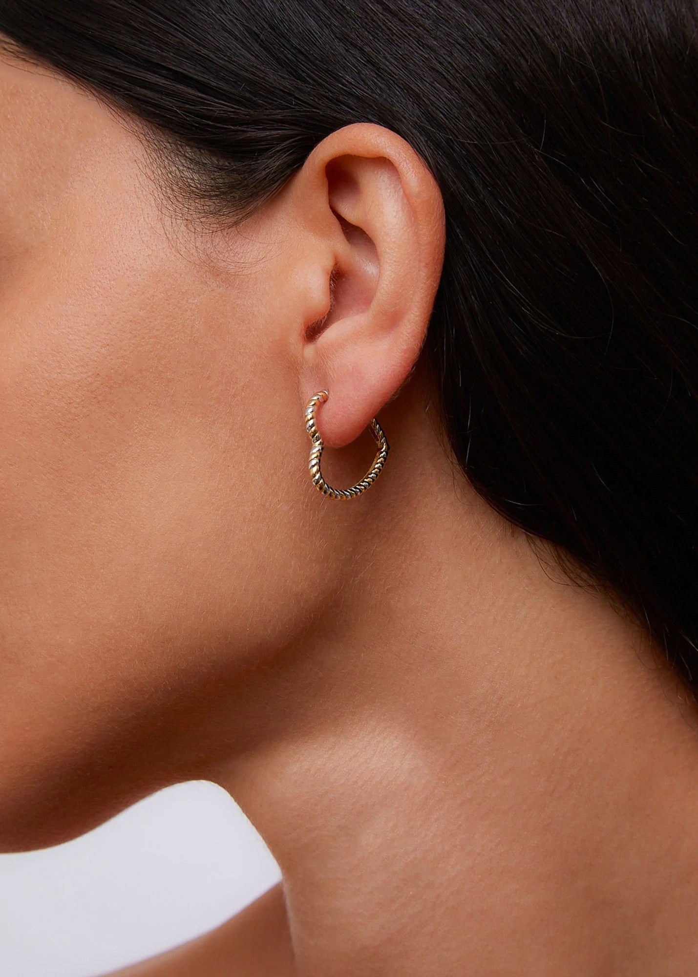 9k yellow and white gold chevalier coeur heart hoop earrings by Yvonne Leon Tiny Gods 