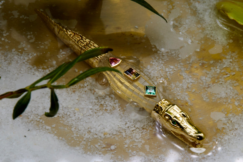 Pop Art Crystal Alligator Bite Earring & Pendant