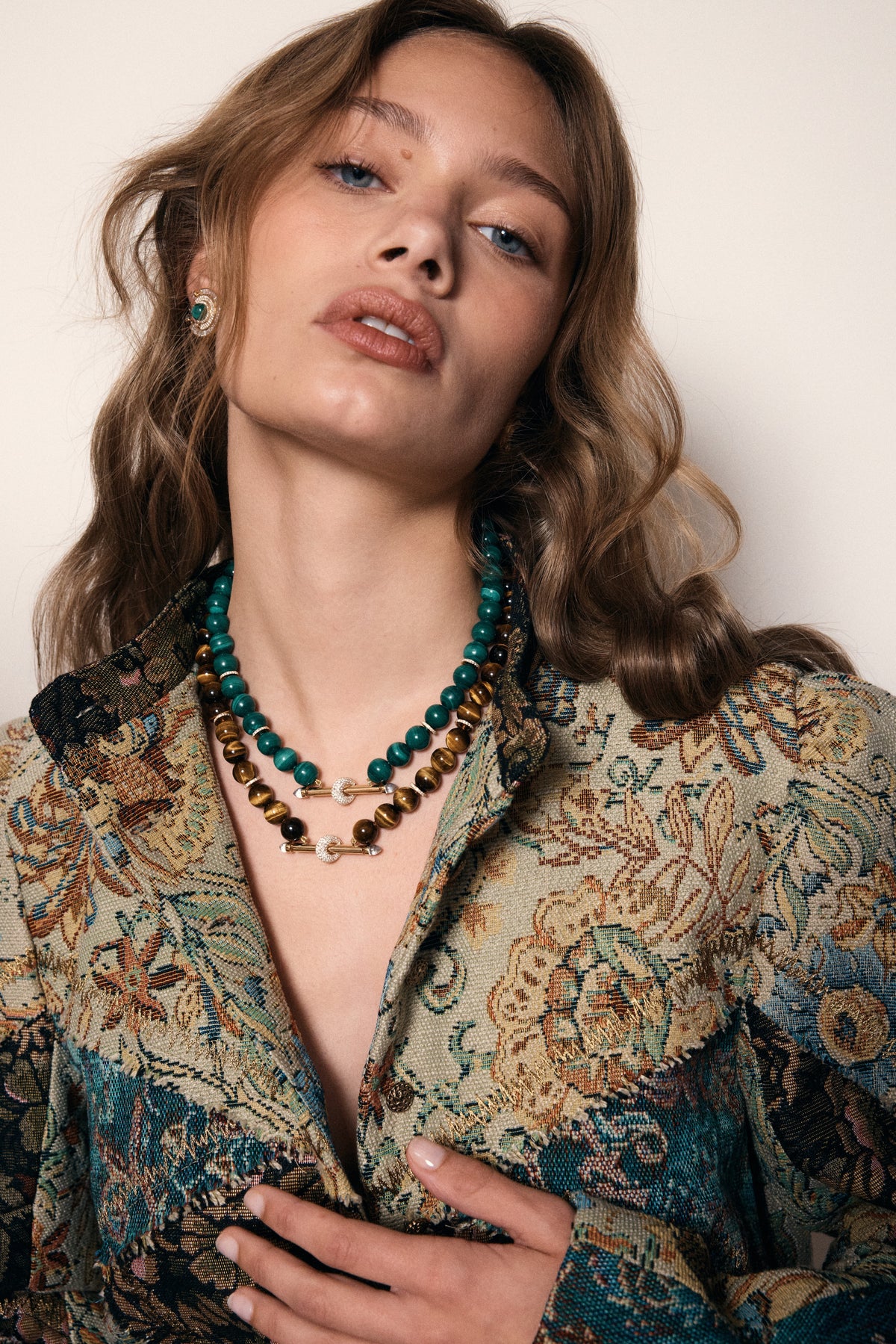 18k yellow gold malachite beaded chakra necklace by Ananya 