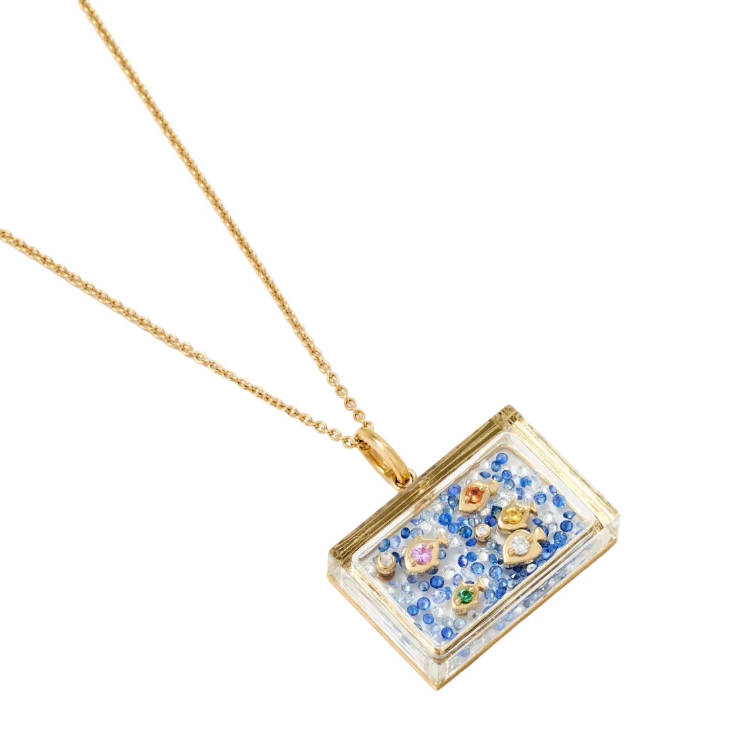 Aquamarine Fish Pendant Necklace yellow gold Yvonne Leon tiny gods 