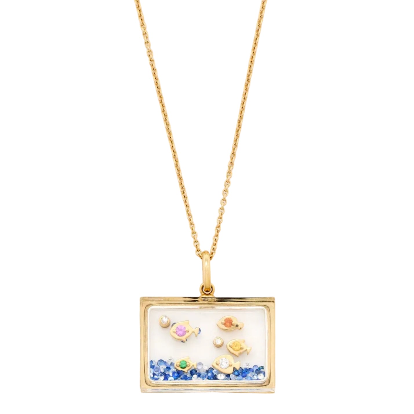 Aquamarine Fish Pendant Necklace yellow gold Yvonne Leon tiny gods 