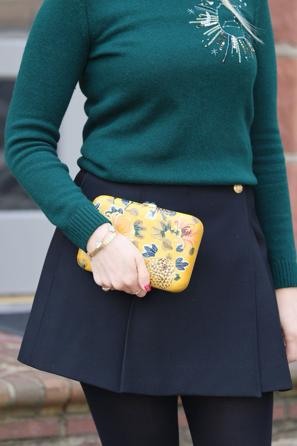 Yellow Peony Marquetry Clutch