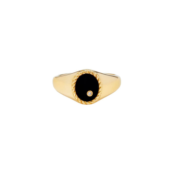 yellow gold Baby Chevalier Oval Onyx Signet Ring by Yvonne Leon pinky vintage black 