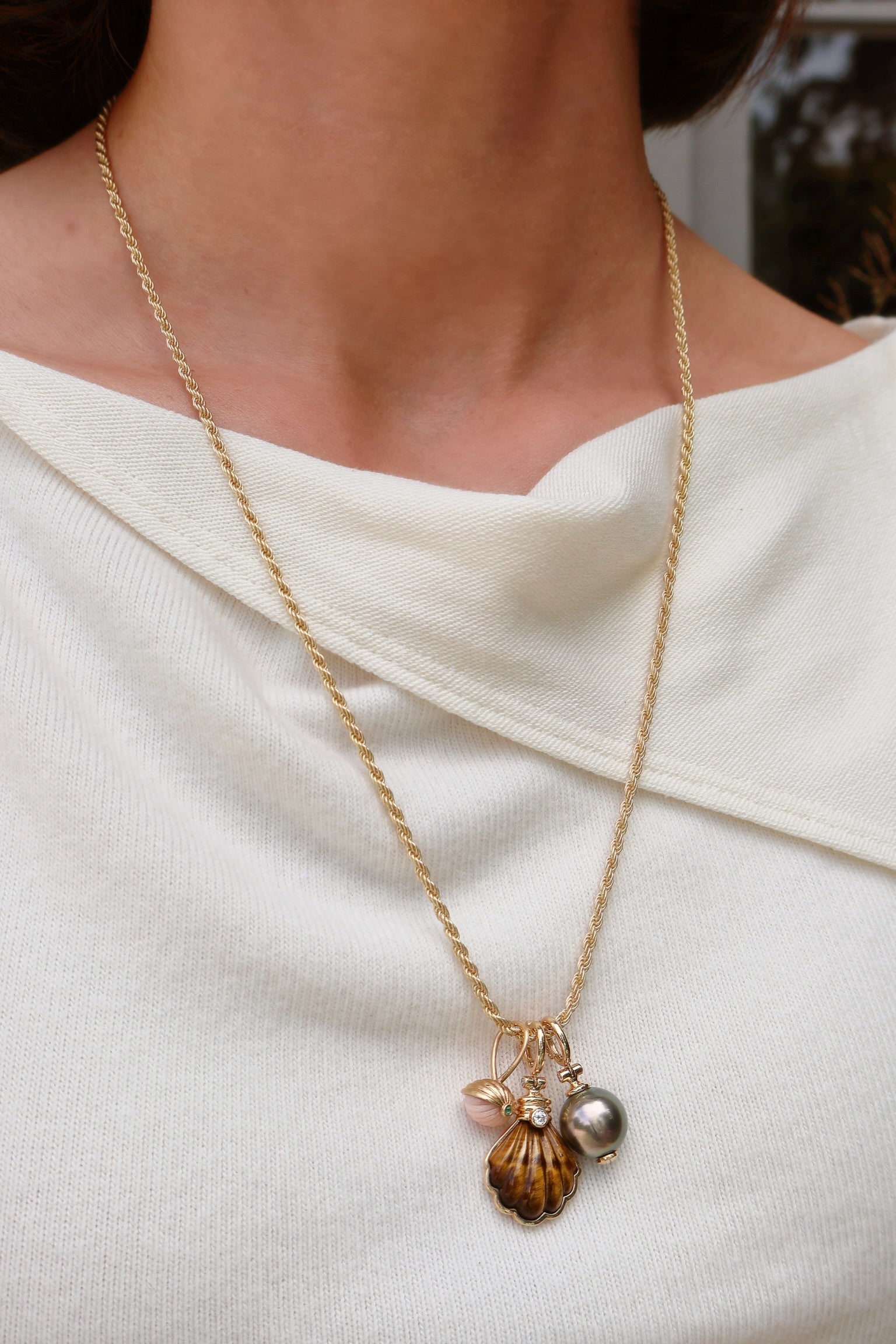 18k yellow gold Tahitian Pearl Pendant with clip on snap by Beck Jewels at Tiny Gods