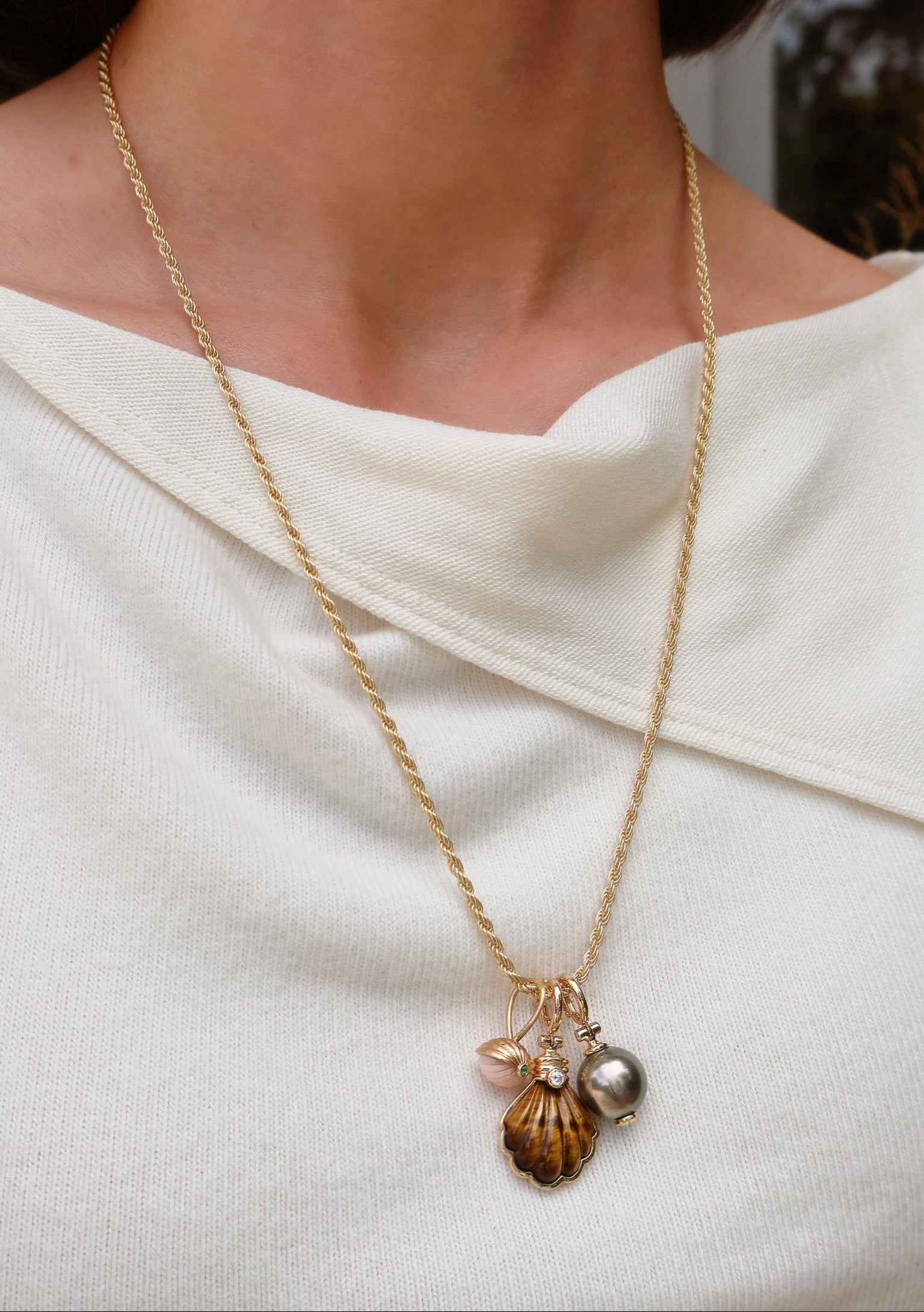 18k yellow gold and diamond Tiger's Eye Shell Pendant by Beck Jewels at Tiny Gods