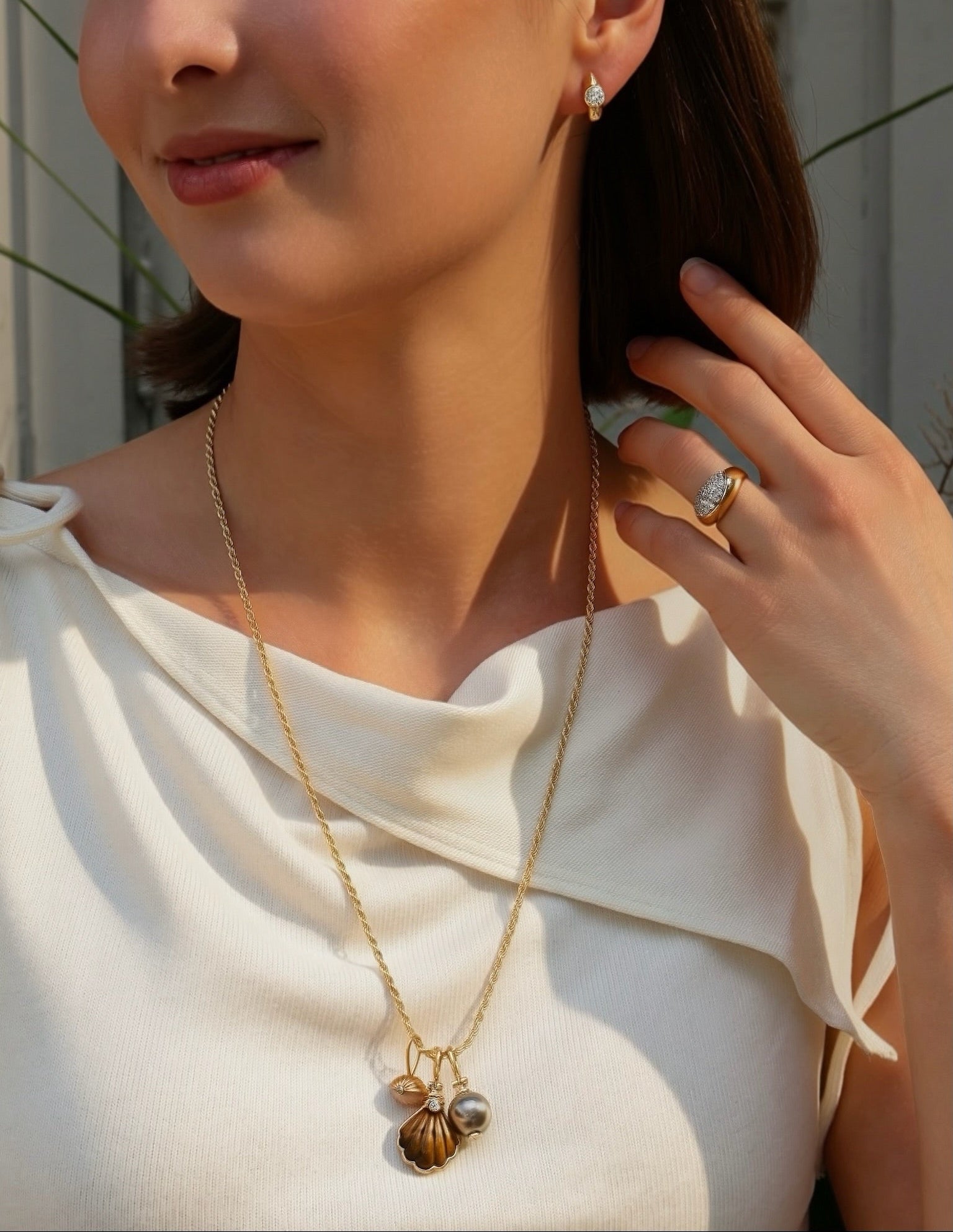 18k yellow gold and diamond Tiger's Eye Shell Pendant by Beck Jewels at Tiny Gods