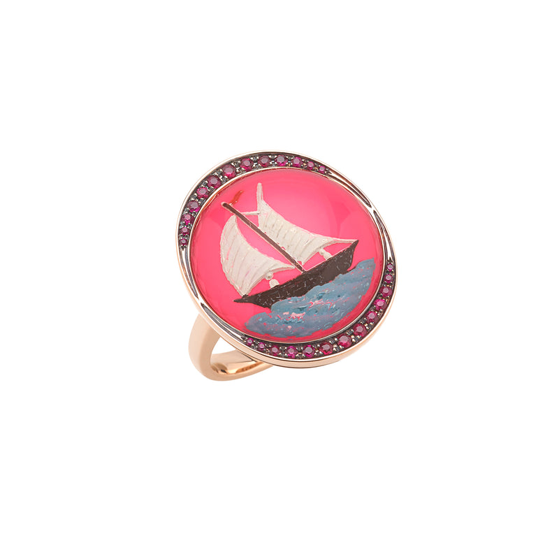 Fluorescent Pink Sailboat Ring