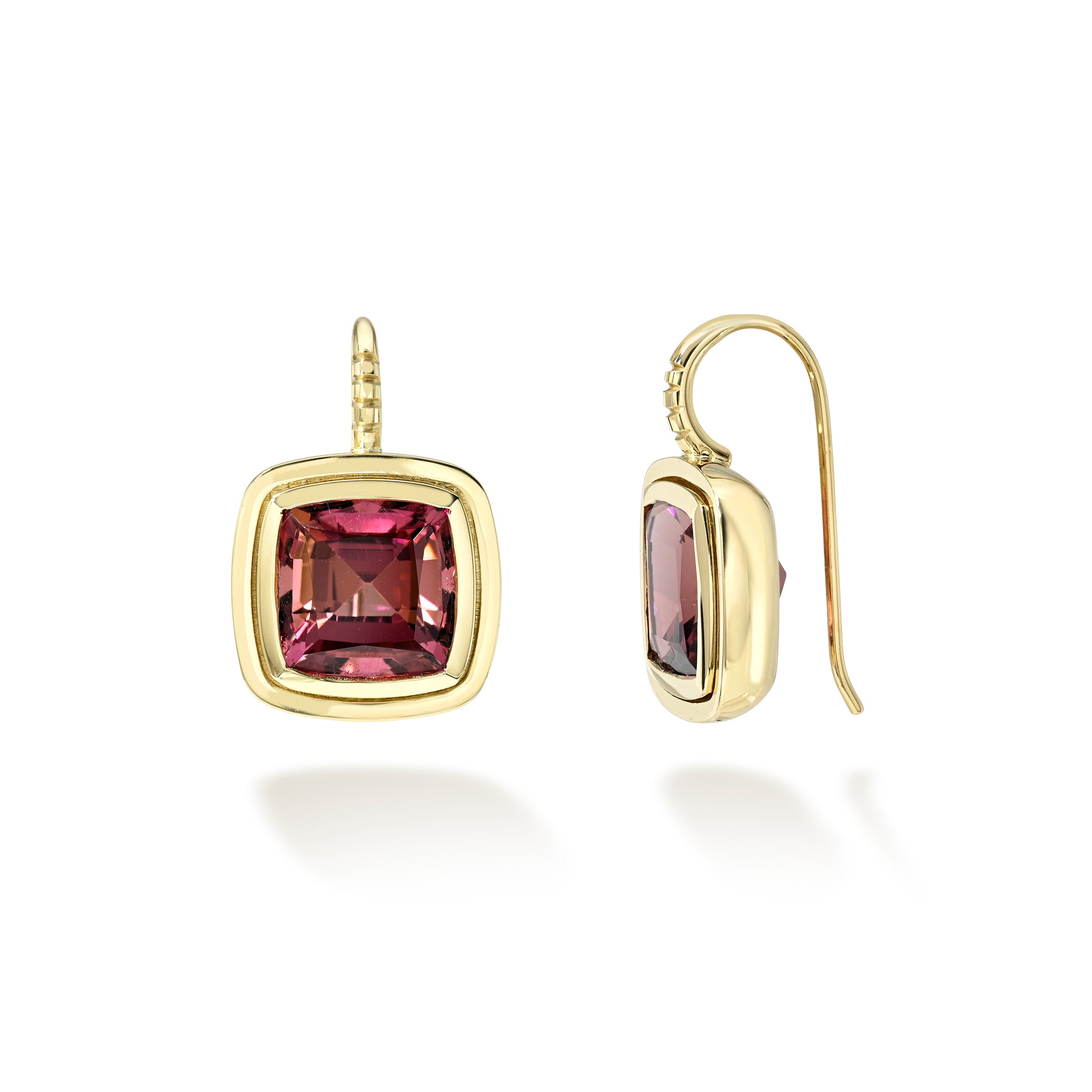 bounce earrings cushion red tourmaline retrouvia tiny gods yellow gold