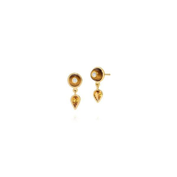 18k yellow gold brincos uirapuru tigers eye diamond earrings by Sauer Tiny Gods