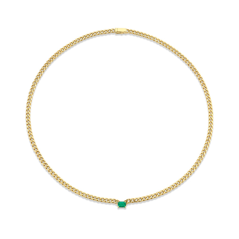 CUBAN LINK NECKLACE WITH EMERALD CENTER