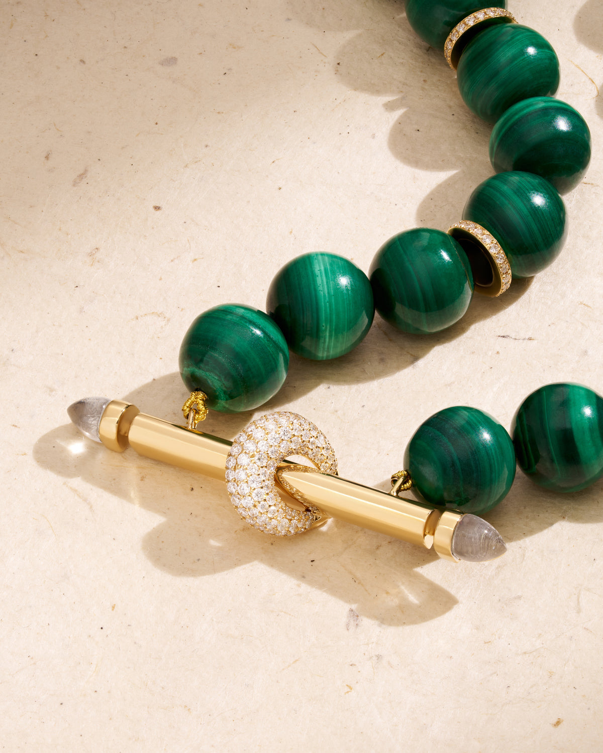 18k yellow gold malachite beaded chakra necklace by Ananya 