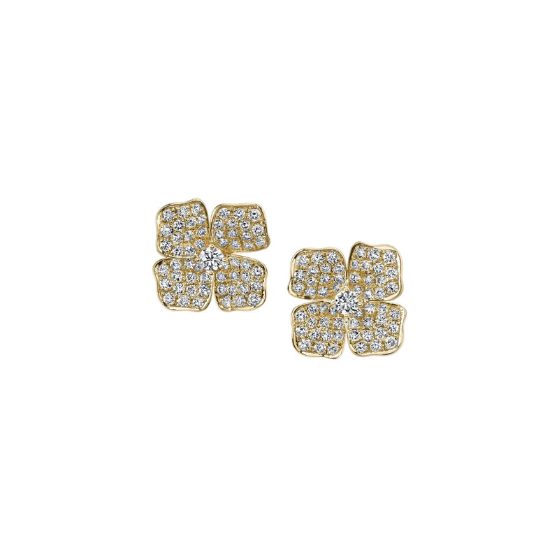 18k yellow gold Small Flower pave Diamond Studs by Anita Ko tiny gods