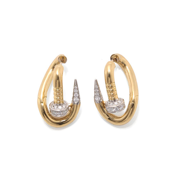 18k yellow gold and platinum and diamond Polished Bent Nail Earrings by David Webb Tiny Gods