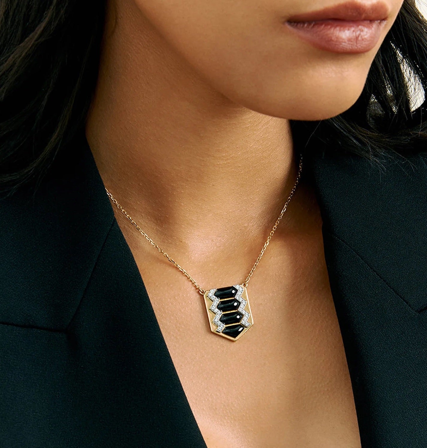 David webb shield pendant diamond black enamel tiny gods 