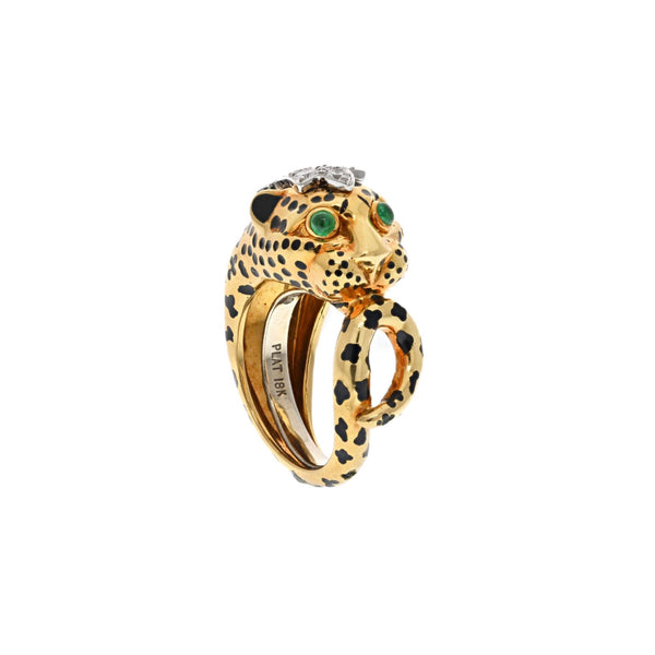 Loop Tail Leopard Ring with Diamonds
