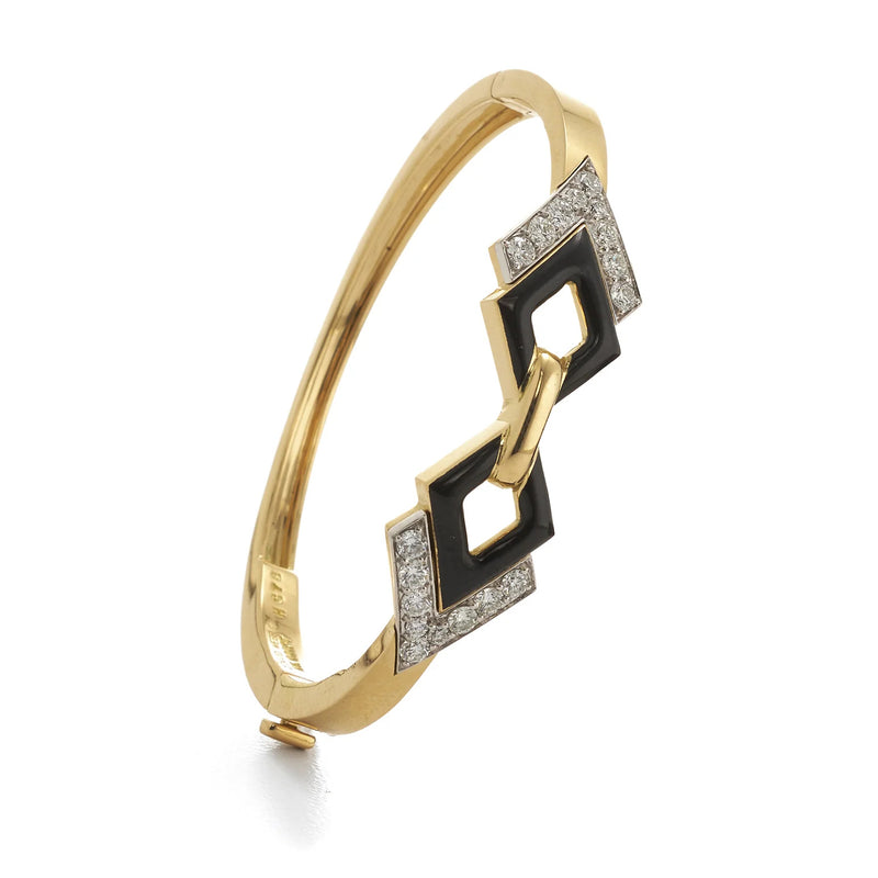 18k yellow gold and diamond Black enamel Double Diamond Bracelet by David Webb tiny gods